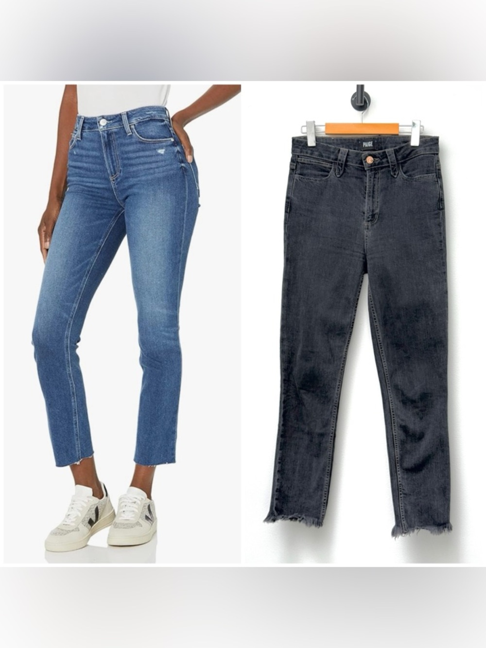 PAIGE Hoxton Slim Cropped High Rise Raw Hem Jeans Black